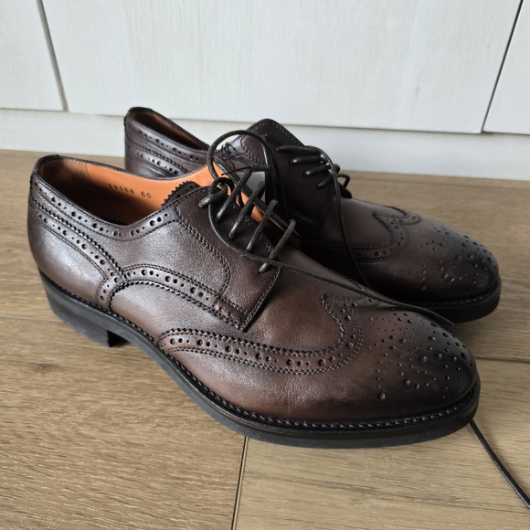 Nwt  Santoni Goodyear Welt brown Medallion Tip Oxford US mens 8 Shoes derbys - Picture 1 of 10